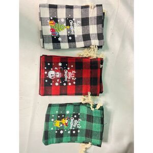 12 Festive Buffalo Plaid‎ Christmas Gift Bags Set Holiday Drawstring Pouches